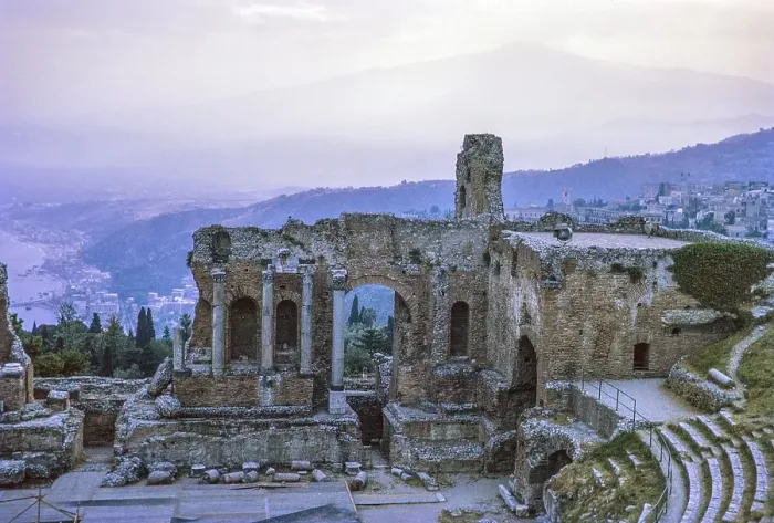 Framed Print : Ancient Greek theatre of Taormina, Sicily, Italy, Europe 1969 built in the third century BC, Europe