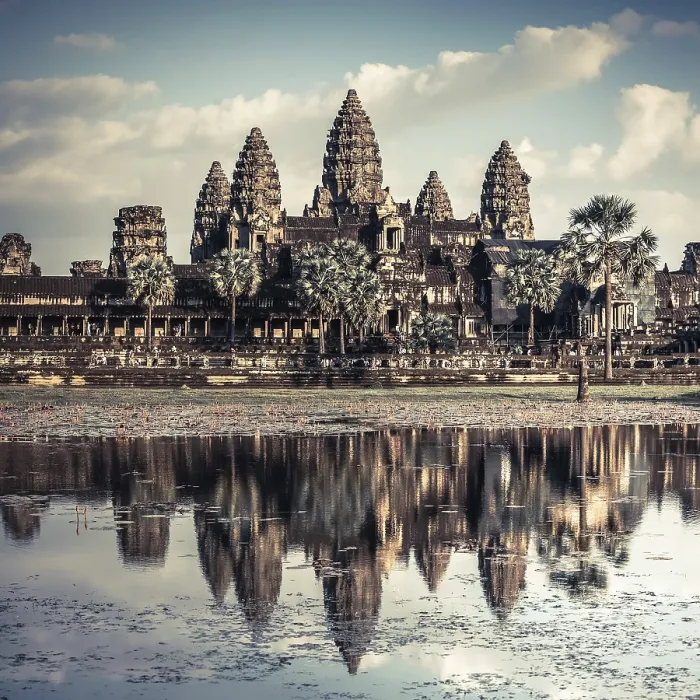Framed Print : Ancient Khmer architecture. Amazing view of Angkor Thom temple under blue sky Framed Print : Ancient Khmer architecture. Amazing view of Angkor Thom temple under blue sky