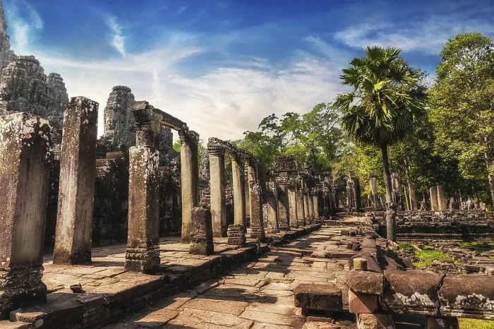 Framed Print : Ancient Khmer architecture. Amazing view of Bayon temple at sunset Framed Print : Ancient Khmer architecture. Amazing view of Bayon temple at sunset