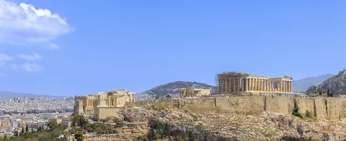Framed Print : Ancient landmark citadel Acropolis of Athens seen from the Hill of the Muses