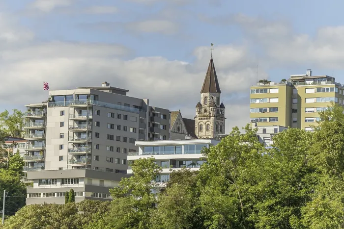 Framed Print : Ancient and modern architecture in city in Switzerland