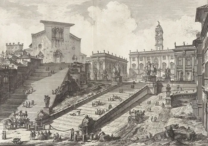 Framed Print : Ancient Rome, Romano Campidoglio con Scalinata che va alla Chiesa d'Araceli