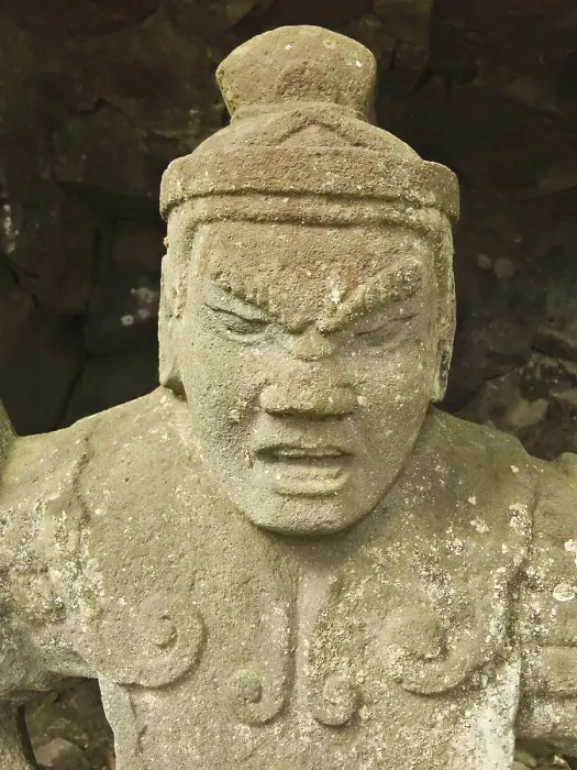 Framed Print : Ancient sculpture of warrior deity close-up of ancient sculpture of warrior deity near old Japanese Shinto temple Framed Print : Ancient sculpture of warrior deity close-up of ancient sculpture of warrior deity near old Japanese Shinto temple