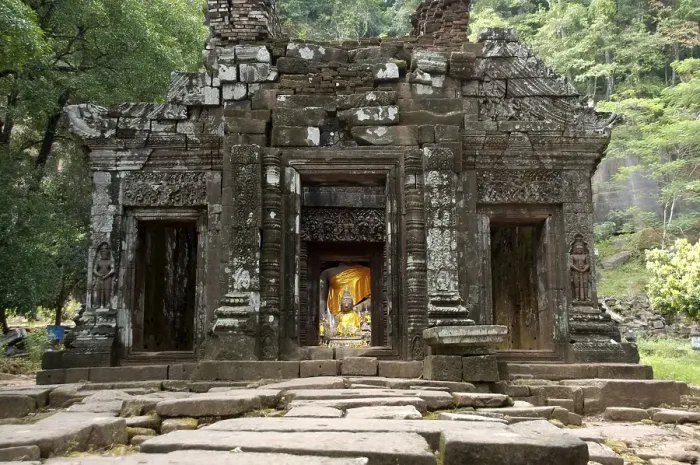 Framed Print : Ancient Shiva sanctuary with Buddha statue Wat Phu Champasak Laos