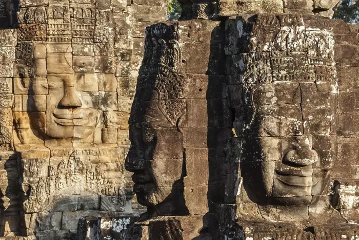 Framed Print : Ancient stone faces of Bayon temple
