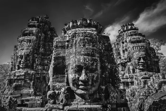 Framed Print : Ancient stone faces of Bayon temple