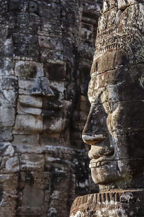 Framed Print : Ancient stone faces of Bayon temple Framed Print : Ancient stone faces of Bayon temple