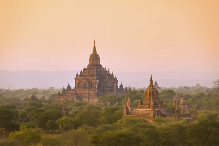 Framed Print : Ancient temples, pagodas, in the evening light