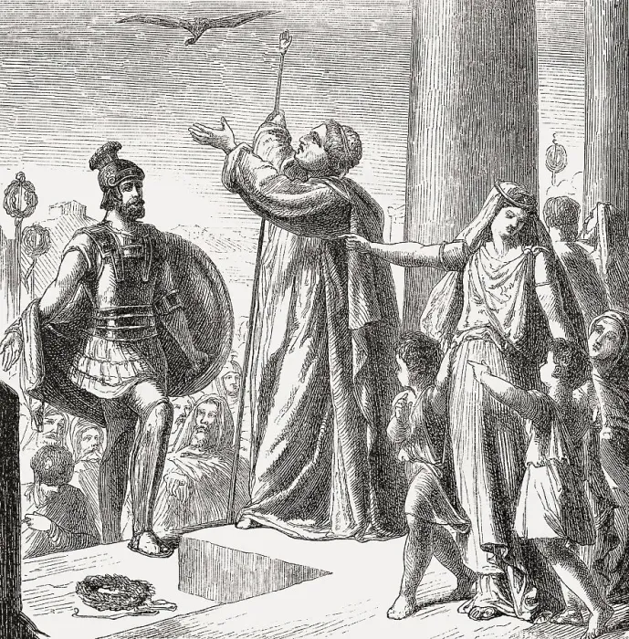 Framed Print : Ancus Marcius, fourth king of Rome honouring Lucius Tarquinius Priscus