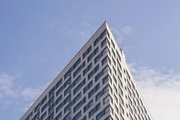 Framed Print : Angle of the Skyscraper on the Cloudy Sky Background