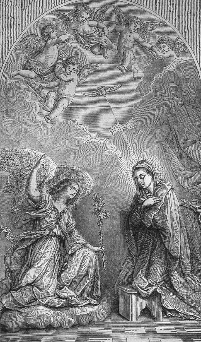 Framed Print : Annunciation, historic steel engraving from 1860