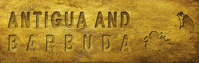 Framed Print : Antigua and Barbuda Map and Text on Grunge Gold Texture