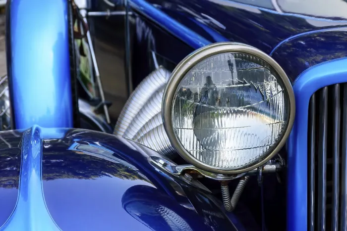 Framed Print : Detail of antique blue car in perfect condition Framed Print : Detail of antique blue car in perfect condition