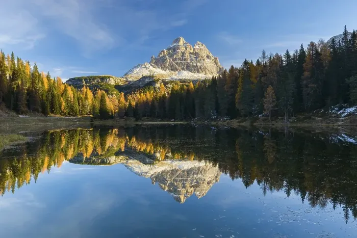 Framed Print : Antorno lake towards Tre Cime di Lavaredo mountain reflected in lake Framed Print : Antorno lake towards Tre Cime di Lavaredo mountain reflected in lake