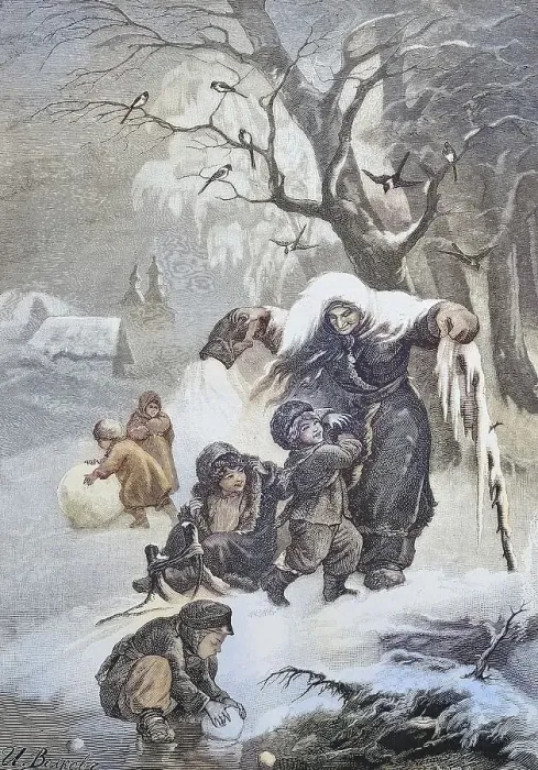 Framed Print : The appearance of winter, symbolic depiction of a Frau Holle effect
