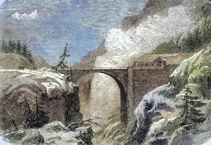 Framed Print : An arched bridge on the road over the San Bernardino Pass in the Alps