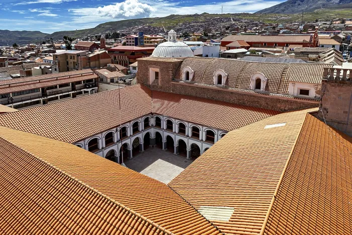 Framed Print : Architectural courtyard of a monastery with tiled roofs in a city Framed Print : Architectural courtyard of a monastery with tiled roofs in a city