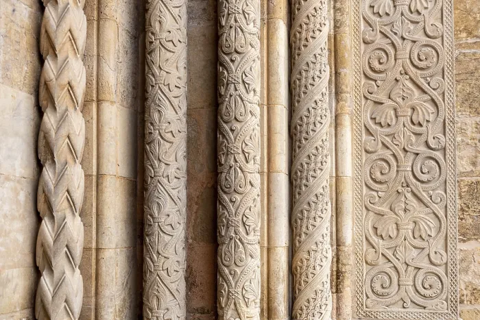Framed Print : Architectural details at the portal of the romanesque old cathedral of Coimbra