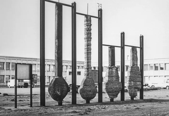 Framed Print : Archival photo showing samples of different expanded base cast-in-situ concrete Franki piles