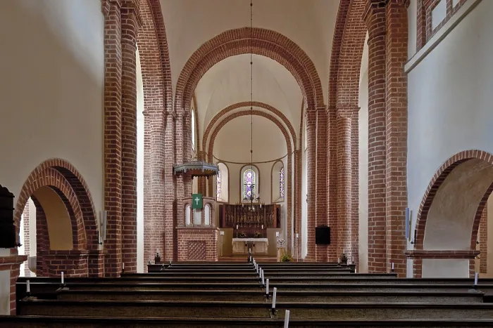 Framed Print : Arendsee Altmark Monastery church 87777 completed around 1208 Interior facing east Carved altar around 1375 Pulpit 1850
