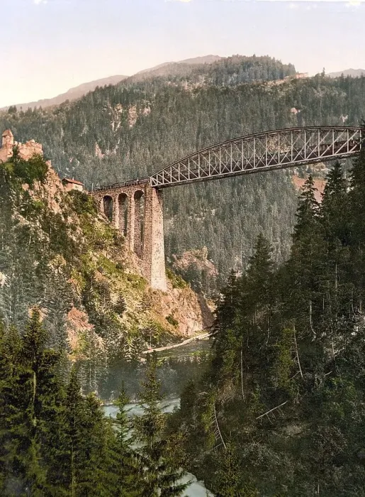 Framed Print : Arlberg Railway, Trisanna Viaduct and castle Weisberg Framed Print : Arlberg Railway, Trisanna Viaduct and castle Weisberg