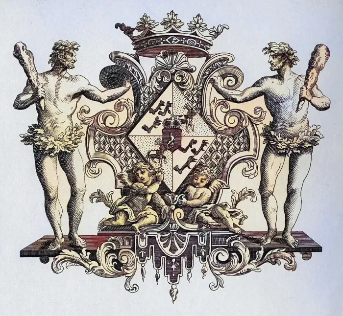 Framed Print : Arms of the Duchess of Kendal From The Works of Hogarth published London 1833 Framed Print : Arms of the Duchess of Kendal From The Works of Hogarth published London 1833