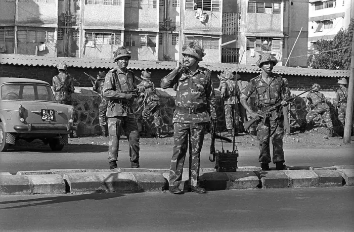 Framed Print : Army personnel & armed police deployed at Beharampada Bandra to prevent rioting after religious fundamentalists demolished the Babri Masjid in Ayodhya in Uttar Pradesh on 6 / 12 /  1992, The rioting continued till Jan1993 in Bombay Mumbai, Maharashtra