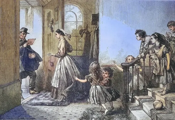 Framed Print : The arrival of the postman at the chateau