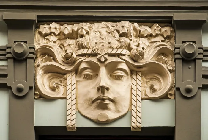 Framed Print : Art Nouveau facade in the Old Town