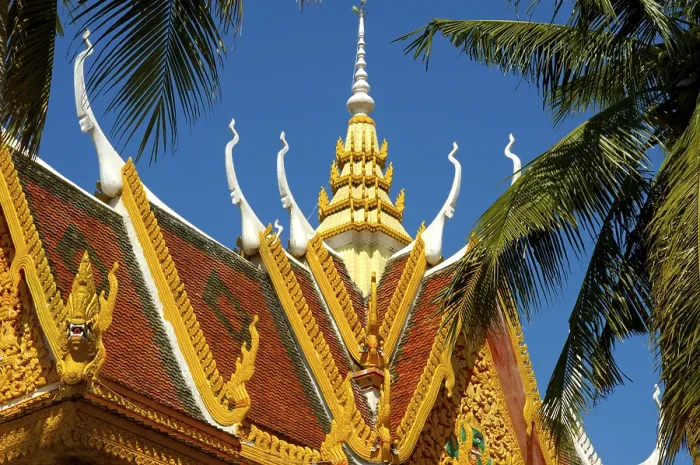 Framed Print : Artful roof of monastery Wat Andri Kompong Thom Cambodia