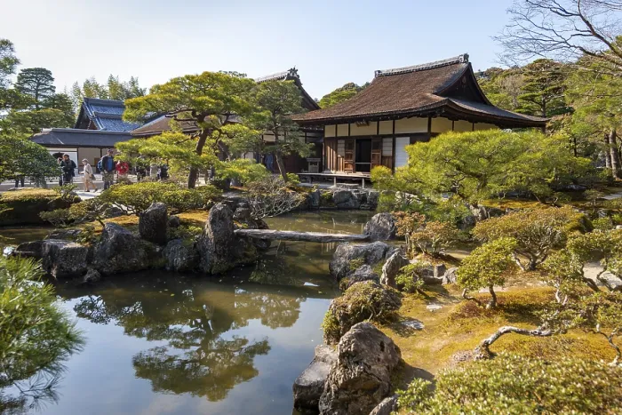 Framed Print : Artfully designed Japanese garden with pond and togudo
