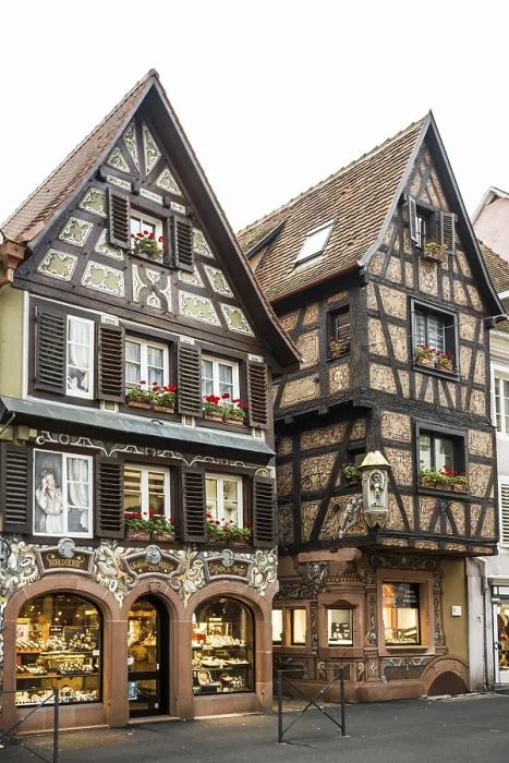 Framed Print : Artfully painted half-timbered houses Framed Print : Artfully painted half-timbered houses