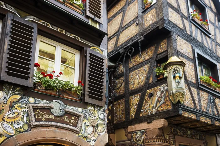 Framed Print : Artfully painted half-timbered houses