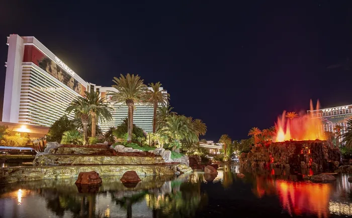 Framed Print : Show with artificial volcano eruption at Hotel The Mirage