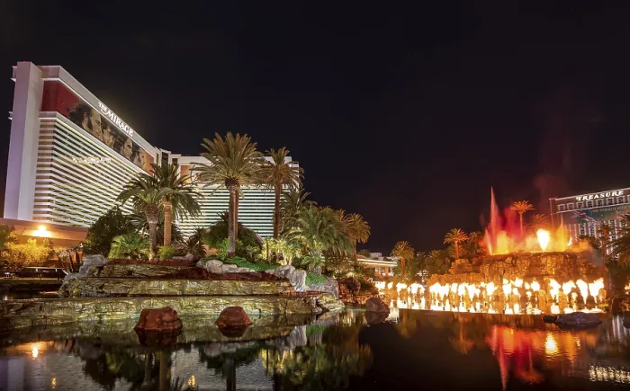 Framed Print : Show with artificial volcano eruption at Hotel The Mirage