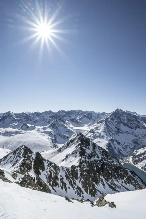 Framed Print : Ascent to Pirchkogel, view of snow-covered mountain peaks