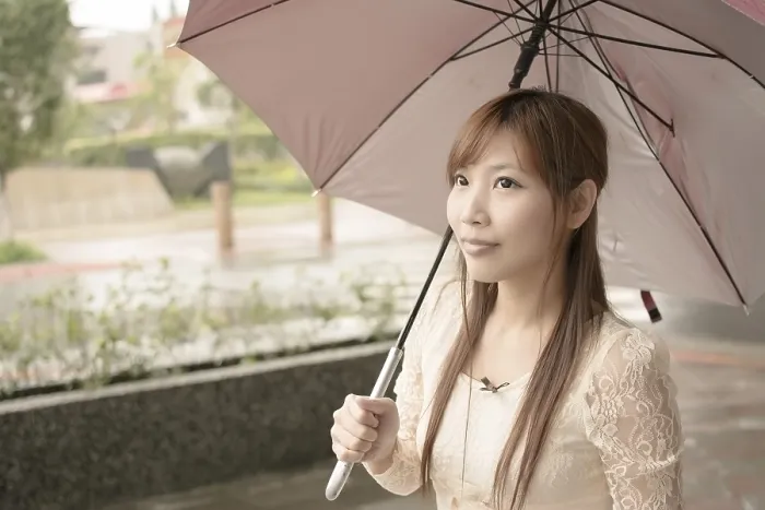 Framed Print : Asian beauty in raining day hold an umbrella in outside Framed Print : Asian beauty in raining day hold an umbrella in outside