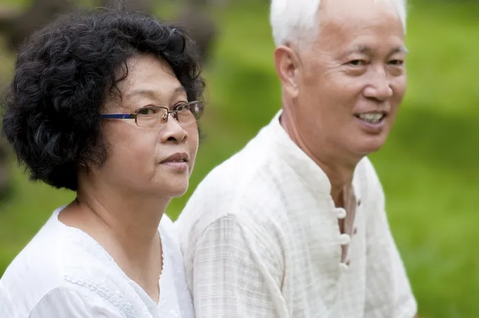 Framed Print : Asian senior couple at outdoor Framed Print : Asian senior couple at outdoor