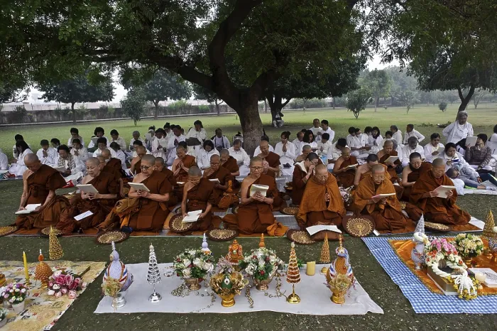 Framed Print : Asian tourist buddhists and nuns on pilgrimage