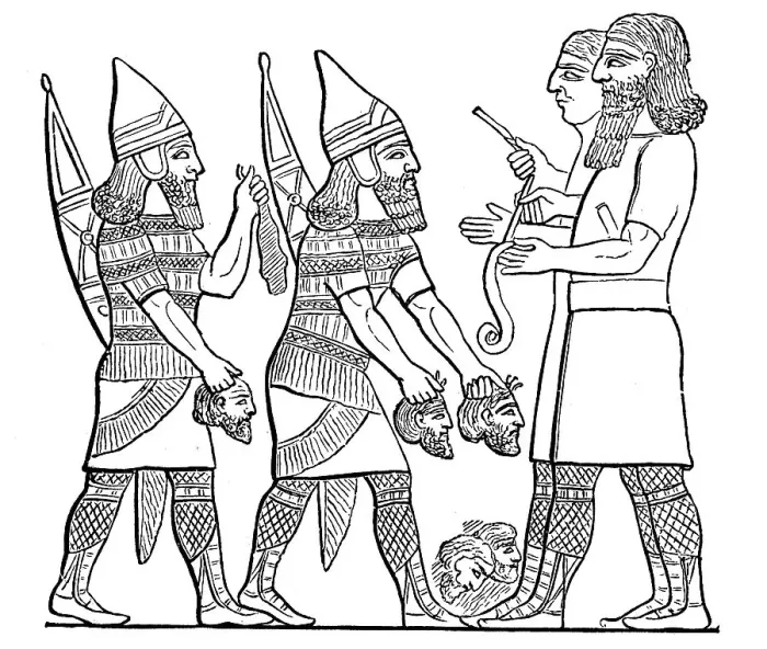 Framed Print : Assyrian census of the slain, from the palace of Ashurbanipalreliefs