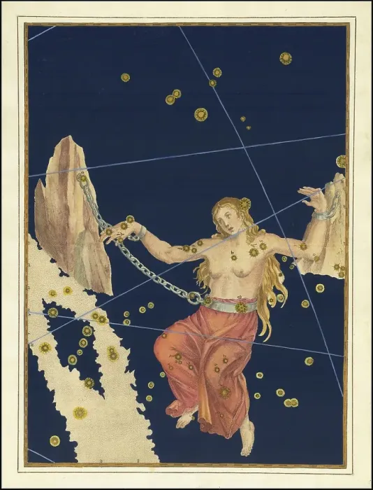 Framed Print : Astronomy. The Celestial Atlas, the Uranometria, Ptolemaic constellations, by Johann Bayer (1572 - 7 March 1625), German astronomer, Andromeda, constellation of the northern night sky, digitally enhanced reproduction of a historical model Framed Print : Astronomy. The Celestial Atlas, the Uranometria, Ptolemaic constellations, by Johann Bayer (1572 - 7 March 1625), German astronomer, Andromeda, constellation of the northern night sky, digitally enhanced reproduction of a historical model