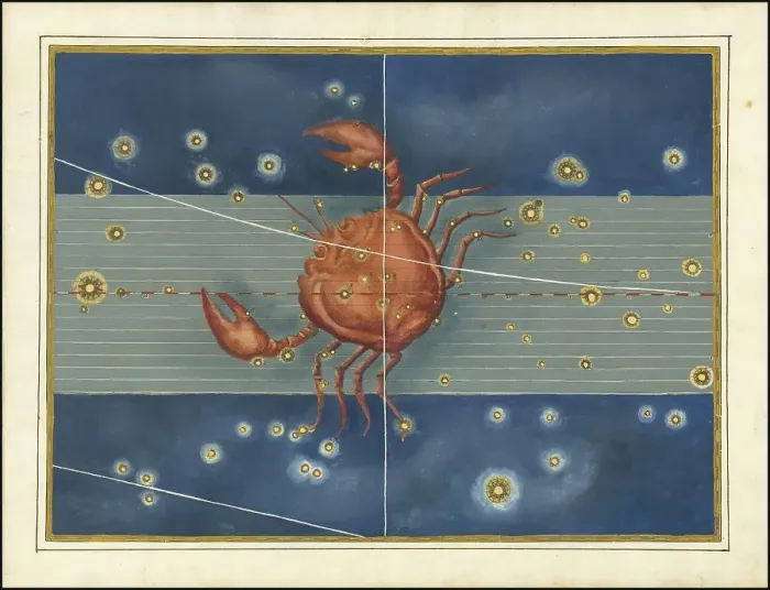 Framed Print : Astronomy. The Celestial Atlas, the Uranometria, Ptolemaic constellations, by Johann Bayer (1572 - 7 March 1625), German astronomer, Cancer, Cancer, a constellation on the ecliptic, digitally enhanced reproduction of a historical model