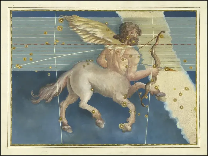 Framed Print : Astronomy. The Celestial Atlas, the Uranometria, Ptolemaic constellations, by Johann Bayer (1572 - 7 March 1625), German astronomer, Sagittarius, Sagittarius, constellation of the ecliptic, digitally enhanced reproduction of a historical model