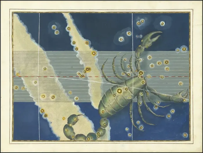 Framed Print : Astronomy. The celestial atlas, the Uranometria, Ptolemaic constellations, by Johann Bayer (1572 - 7 March 1625), German astronomer, Scorpio, Scorpion, is a constellation of the ecliptic, digitally enhanced reproduction of a historical model Framed Print : Astronomy. The celestial atlas, the Uranometria, Ptolemaic constellations, by Johann Bayer (1572 - 7 March 1625), German astronomer, Scorpio, Scorpion, is a constellation of the ecliptic, digitally enhanced reproduction of a historical model