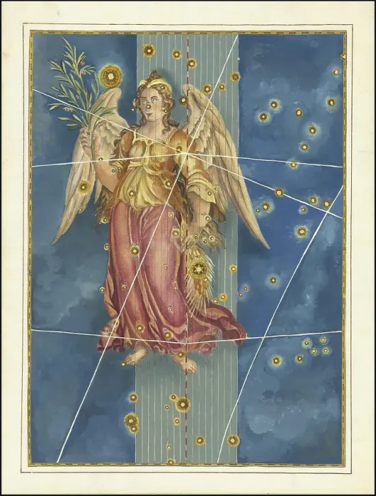 Framed Print : Astronomy. The celestial atlas, the Uranometria, Ptolemaic constellations, by Johann Bayer (1572 - 7 March 1625), German astronomer, Virgo, Virgo, constellation on the ecliptic, digitally enhanced reproduction of a historical model Framed Print : Astronomy. The celestial atlas, the Uranometria, Ptolemaic constellations, by Johann Bayer (1572 - 7 March 1625), German astronomer, Virgo, Virgo, constellation on the ecliptic, digitally enhanced reproduction of a historical model