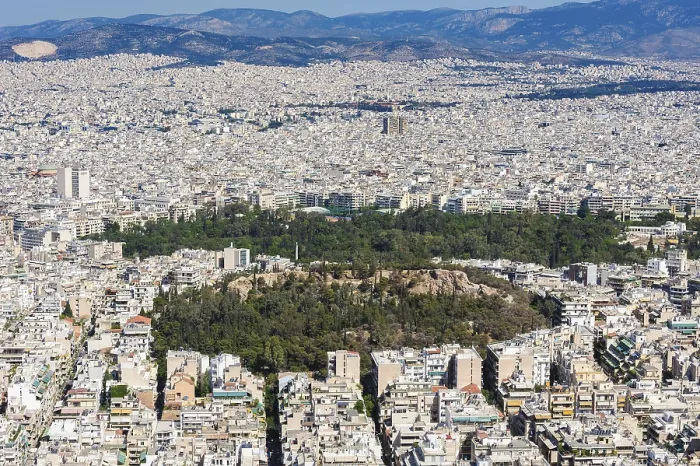 Framed Print : Athens Greece - April 27, 2016: Famous view from Lycabettus hill to modern city with Acropolis ans sea at background