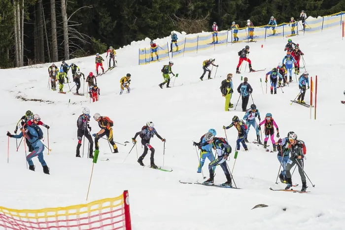 Framed Print : Athletes climbing the ski touring competition Jennerstier