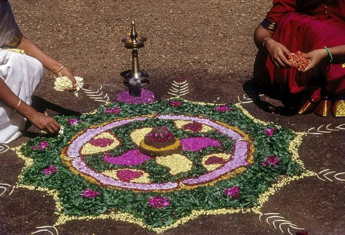 Framed Print : Aththapoovu floral decoration during Onam festival in Aranmula