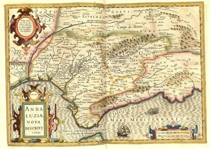 Framed Print : Atlas, map from 1623, Andalusia Framed Print : Atlas, map from 1623, Andalusia