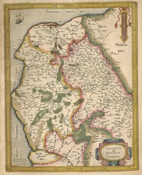Framed Print : Atlas, map from 1623, Bolonia and Guines Framed Print : Atlas, map from 1623, Bolonia and Guines